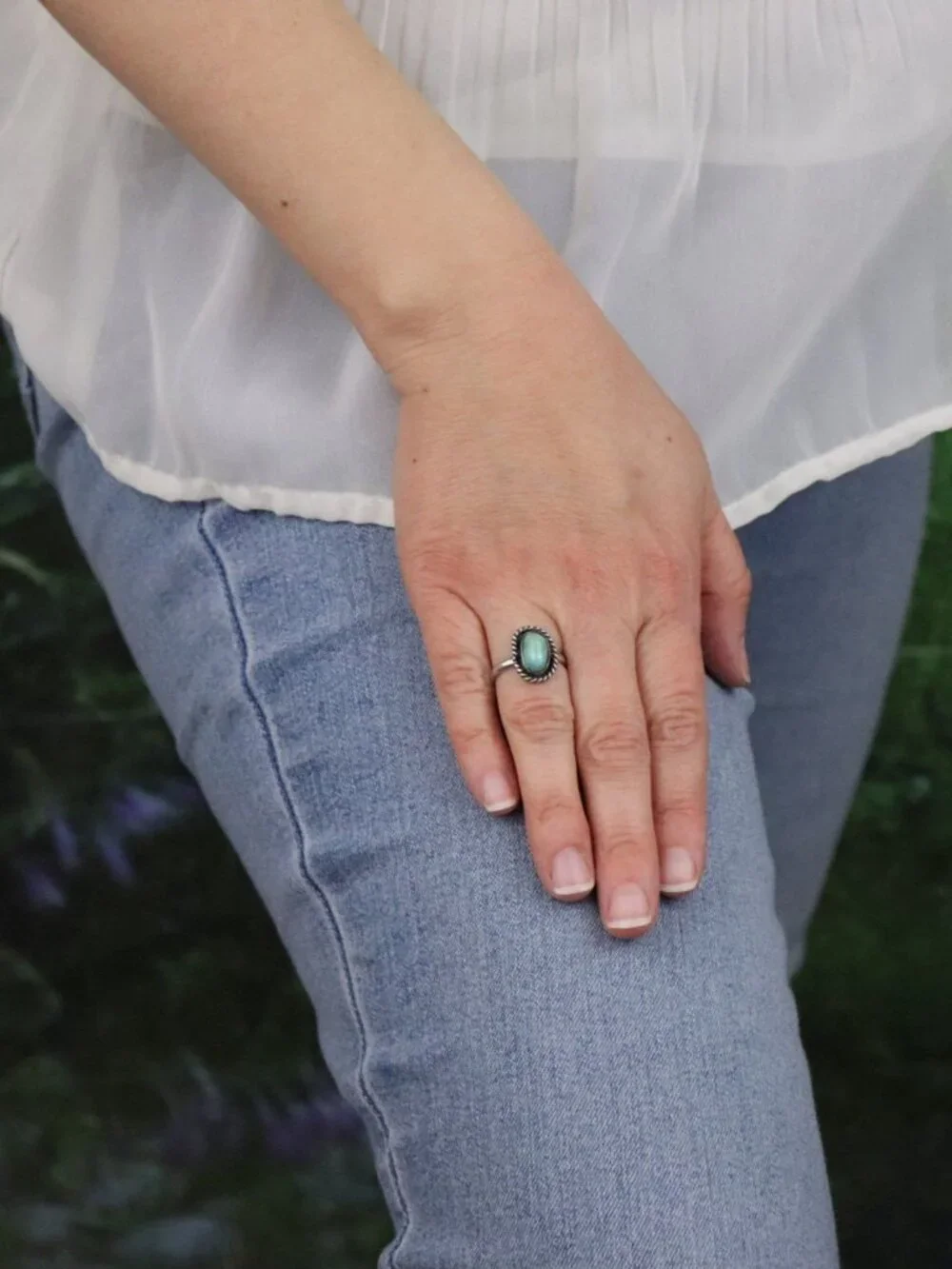 Sterling Silver Natural Turquoise Ring Size 5 1/2 Woman Teen Child Pinky - Picture 3 of 6